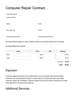 Free Payment Agreement For Service Template Pdf