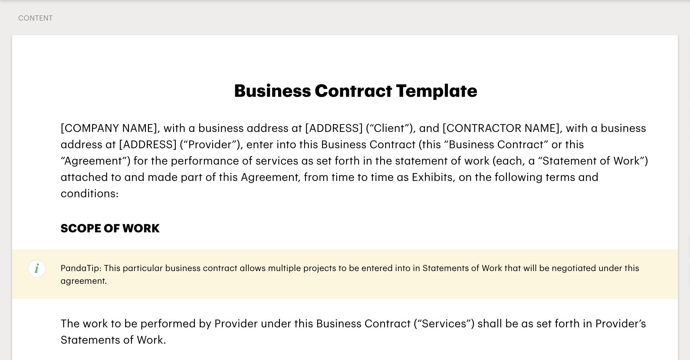 Business contract sample