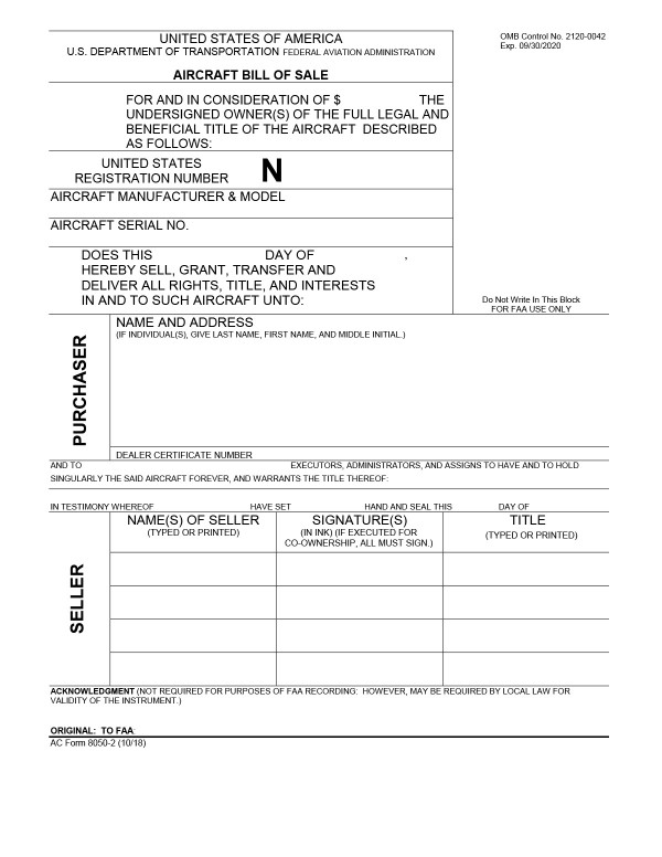 Aircraft bill of sale (Form AC 8050-2) South Carolina PandaDoc