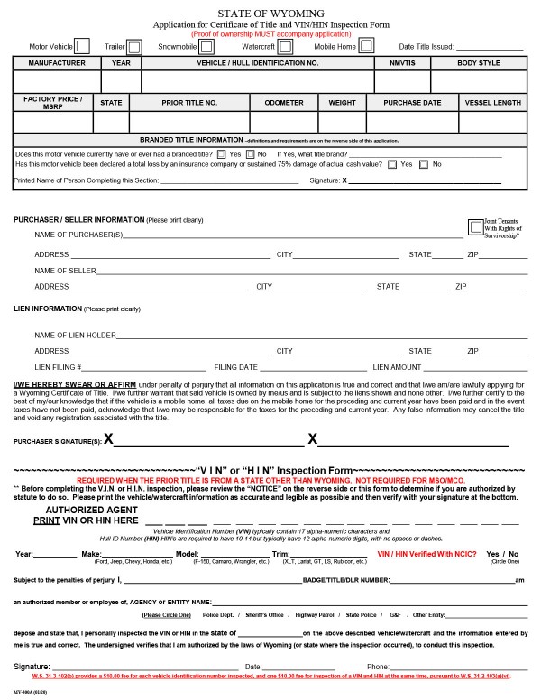 Application for certificate of title Wyoming PandaDoc