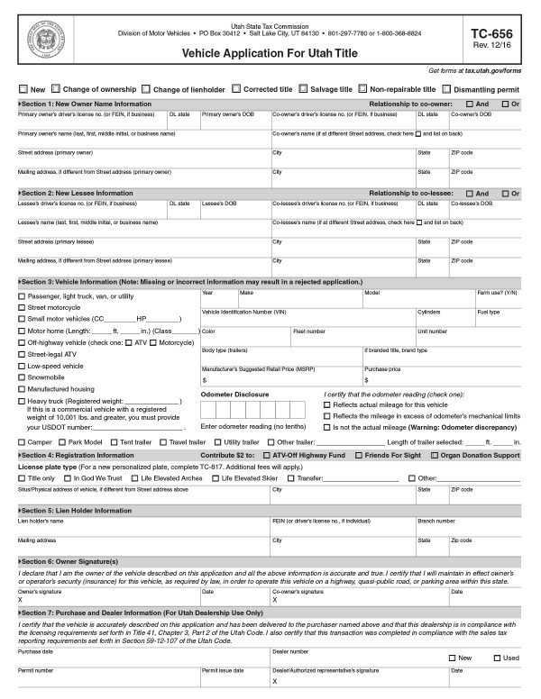 Application for Utah title (Form TC-656) Utah PandaDoc