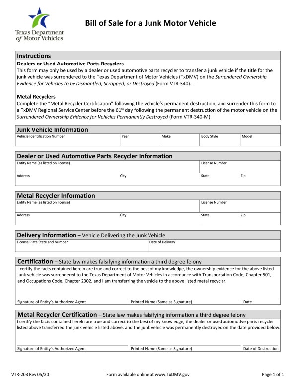 Texas Bill of Sale Form Templates for Car, Boat - Fill Out and Download