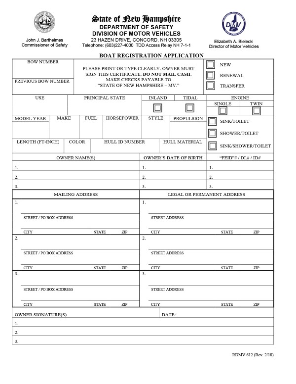 Boat registration application New Hampshire PandaDoc
