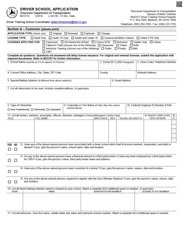 Driver school application (Form MV3110) Wisconsin PandaDoc