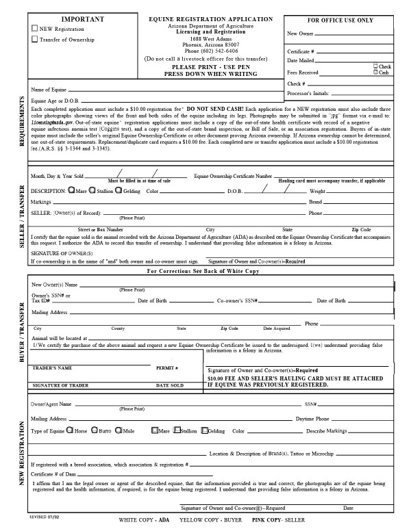 Equine registration application Arizona PandaDoc