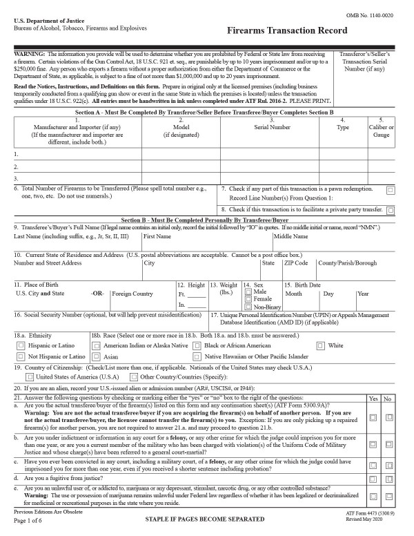 Firearms transaction record (ATF Form 4473) Wyoming PandaDoc