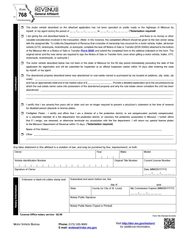 General affidavit (Form 768) Missouri PandaDoc