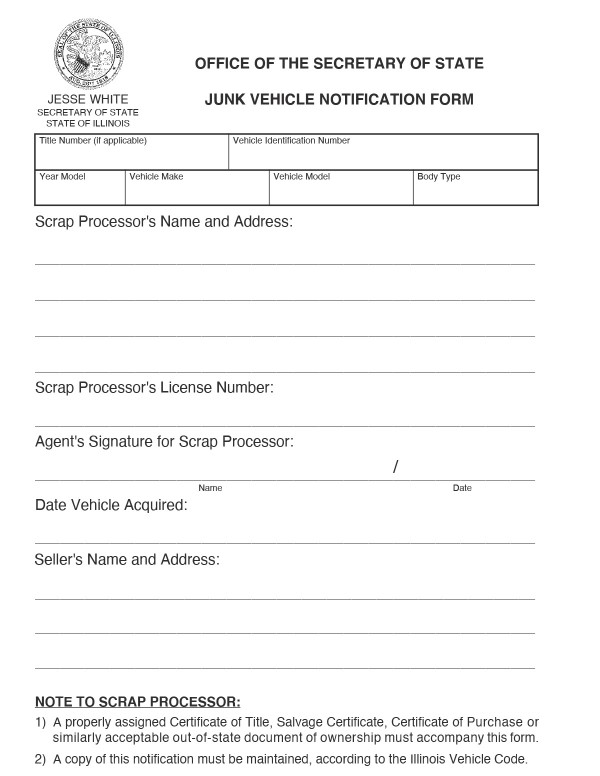 Junk vehicle notification (Form VSD-325) Illinois PandaDoc