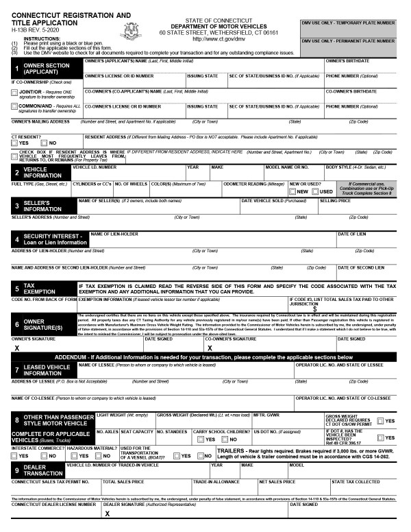 Registration application (Form H-13B) Connecticut PandaDoc
