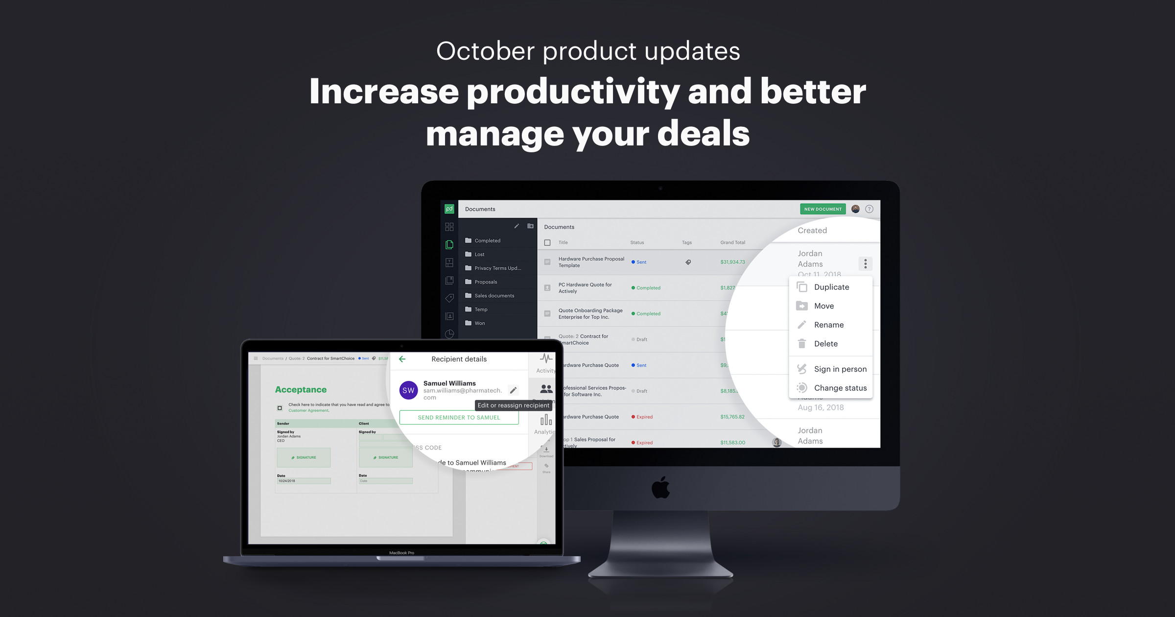 October product updates to help you increase productivity and better manage your deals