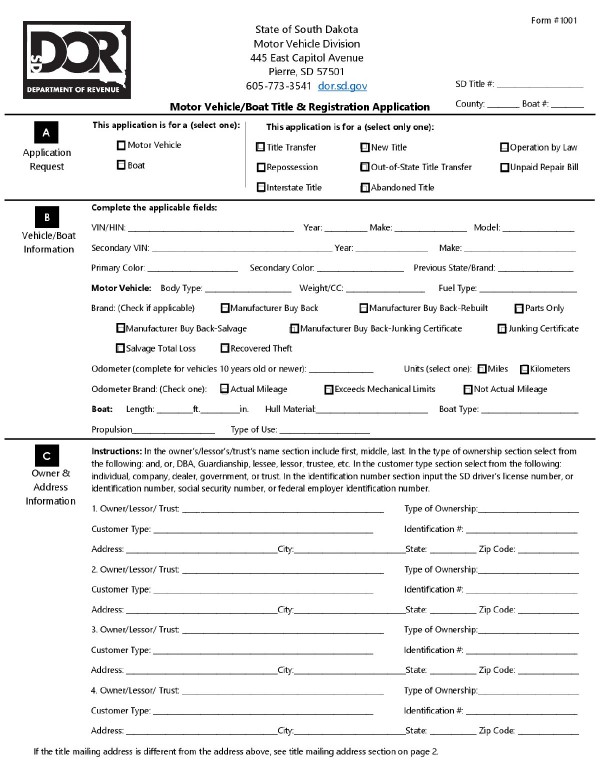 Title and registration application South Dakota PandaDoc