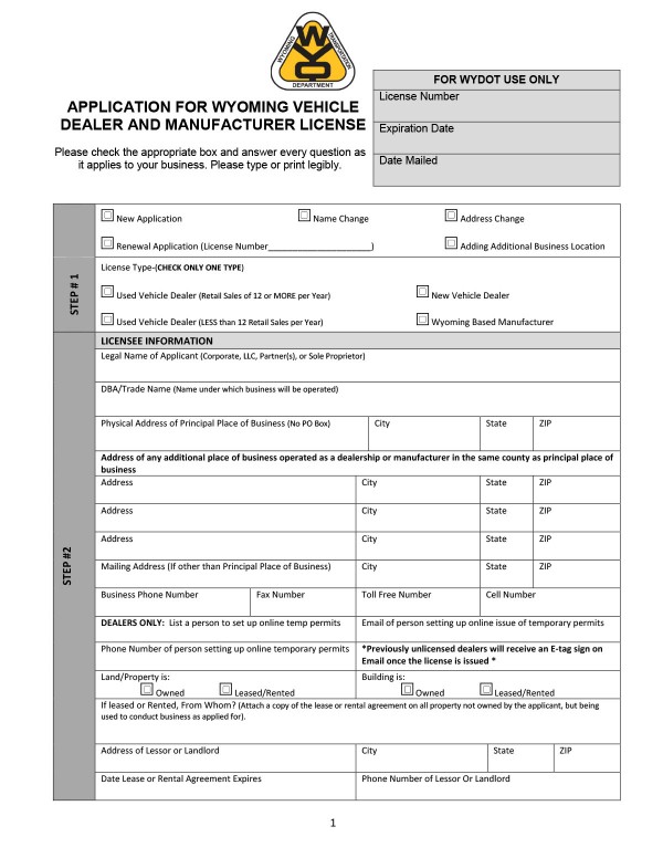 Vehicle dealer/manufacturer license Wyoming PandaDoc